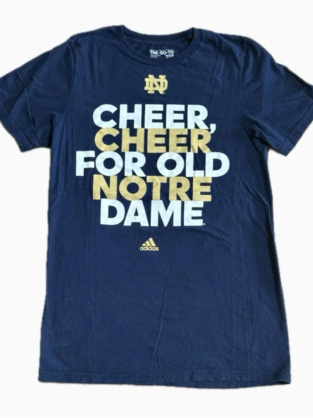 adidas Navy T-Shirt with Gold and White Cheer Graphic